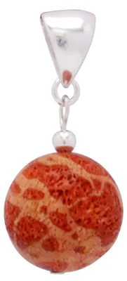 Produktbild von Anhänger echte Koralle Kugel mit Poren & 925 Silber rot-orange