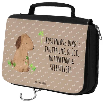 Produktbild von Mr. & Mrs. Panda kosmetiktäschchen Hund Kleeblatt - Hundeglück - Geschenk, Necessaire, Gratis, Glück, Kulturtasche, kulturtäschchen, Kulturbeutel, Kosmetiktasche, Sprüche