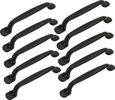 Zdjęcie produktu dla zestaw 10 czarnych matowych aluminiowych uchwytów meblowych 128 mm - Eleganckie i funkcjonalne uchwyty do szafek i szuflad do domu