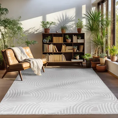 Produktbild von Kurzflor Teppich Wohnzimmer Esszimmer Schlafzimmer Skandinavischer Boho Stil 3D Muster Soft & Weich Modern, Größe: 240 x 340 cm, Farbe: Silber-3