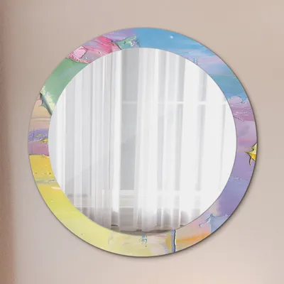 Produktbild von Ø80cm Spiegel - Glasrahmen mit Aufdruck - Wandspiegel Schlafzimmer - Öl Farbe Textur
