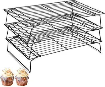 Produktbild von Ibenzoa® stapelbares 3‑lagiges Abkühlgitter aus Edelstahl – 3 x 40×25 cm (gestapelt H 22 cm), ofen‑ & grillfest bis 190 °C, platzsparend für Backen & Grillen