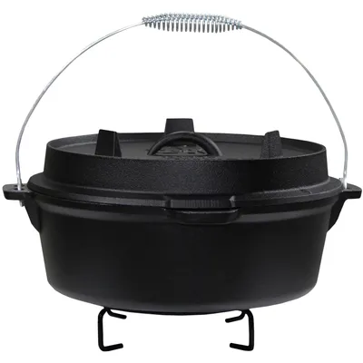 Produktbild von Dutch Oven Set Gusseisen Deckelheber Feuertopf Schmortopf Kochbuch 1.8L - O1 ohne Füße