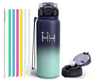 Imagen del producto de Botella de agua de 750 ml, acero inoxidable 18/8, libre de BPA, con pajita, ideal para camping y deportes