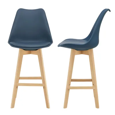 Produktbild von In And OutdoorMatch Barhocker Haleigh - 2er-Set - Kunstleder und Buche - gepolsterte Sitzfläche - 105 x 48 x 58 cm - Blau