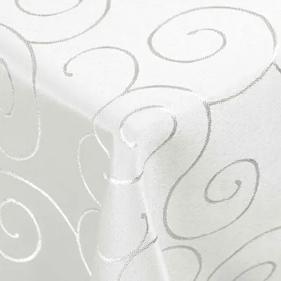 Produktbild von DecoHomeTextil Kringel Circle Tafeldecke Ornamente Damast Tischdecke Weiß Eckig 130 x 160 cm