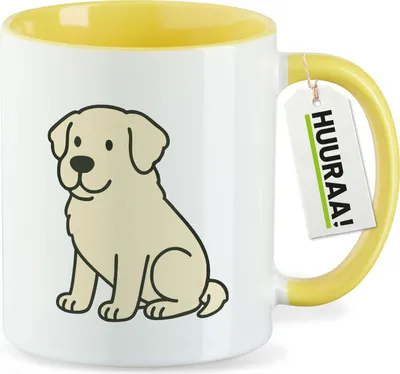 Produktbild von Huuraa Kaffeetasse Kuvasz Comic Kuvi 330ml Gelb Keramik Kaffeebecher Geschenkidee