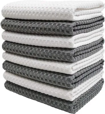 Produktbild von Premium Mikrofaser Küchenhandtuch mit Waffelpatroon - 8er Pack - Grau, Weiß - 40,6 x 71,1 cm
