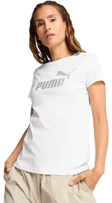 Zdjęcie produktu dla Koszulka Puma ESS METALLIC z logo nr 1 – PUMA, kolor: biały z metalicznym srebrnym wykończeniem, rozmiar: L