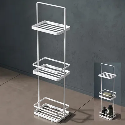 Produktbild von doporro Duschablage ohne Bohren 3 Ebenen Badregal Stehend Badezimmerregal Duschregal Schmales aus Metall für Badezimmer und Toilette Weiß Reglo-02