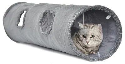 Produktbild von Tunnel für Wohnungskatzen, 130 x 30 cm großer, faltbarer Tunnel für große Katzen, Wildleder-Haustiertunnel mit zwei Gucklöchern und einem Bubble Ball