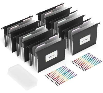 Immagine prodotto di Cartelle sospese in plastica formato A4 con scomparti espandibili (set da 6)