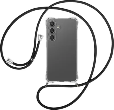 Produktbild von Handykette Backcover-Schutzhülle mit Band (Metall silberfarben) für Samsung S25 - schwarz