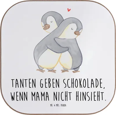 Produktbild von Mr. & Mrs. Panda Tassenuntersetzer Tante Schokolade - Weiß - Geschenk, Untersetzer Glas, Familie, Tischuntersetzer, gläseruntersetzer, Nichte, Verwandtschaft, handgemacht