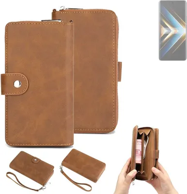 Produktbild von K-S-Trade Handyhülle Schutzhülle kompatibel mit Honor X50 GT & Portemonnee Tasche Handytasche Case Etui Geldbörse Wallet braun (1x)