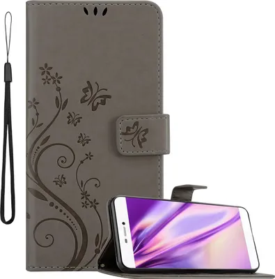 Produktbild von Cadorabo Hülle für Huawei P8 Schutz Hülle in Grau Schutzhülle Handy Hülle Etui Case Blumen Flower