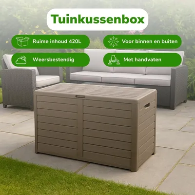 Immagine prodotto di Contenitore per cuscini da giardino da 420 litri - Contenitore per cuscini per esterni - 117,3 x 65,3 x 54,8 cm - Scatola portaoggetti per giardino - Con coperchio e serratura a catenaccio