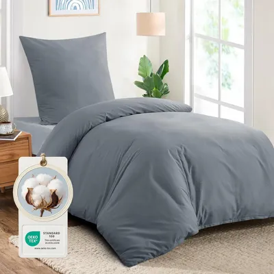 Imagen del producto de TRANKIELO® - Juego de ropa de cama de 140 x 200 cm, de algodón. Transpirable, color gris, con cierre de cremallera.  Oeko-Tex
