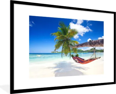 Produktbild von MuchoWow® MuchoWow® Gerahmtes Poster Strand - Hängematte - Meer - Palme 90x60 cm - Poster mit zchwarzem Bilderrahmen - Wanddekoration - Fotos