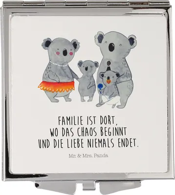 Produktbild von Mr. & Mrs. Panda Kleiner Spiegel Koala Familie - Weiß - Geschenk, Mama, Klappspiegel, Handspiegel, Family, Muttertag, Kinder, Schminkspiegel, Taschenspiegel, Papa