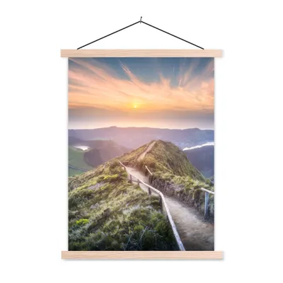 Produktbild von MuchoWow® Textilposter Berge - Sonne - Natur 60x80 cm mit holzfarbenen Rahmen - Wandbild