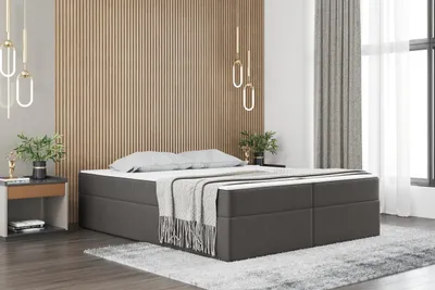 Zdjęcie produktu dla Łóżko skrzyniowe do sypialni z nakładką na materac RUBEN, tkanina Soro, wiele kolorów Szary 160x200 cm