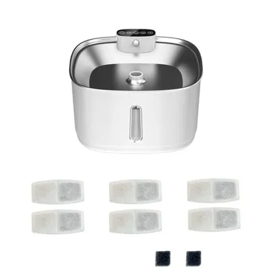Obrázek produktu pro Bezdrátová napajedla pro kočky, se 6 náhradními filtry, nerezová miska na vodu se senzorem, baterie 4000 mAh, 3 režimy a tiché čerpadlo