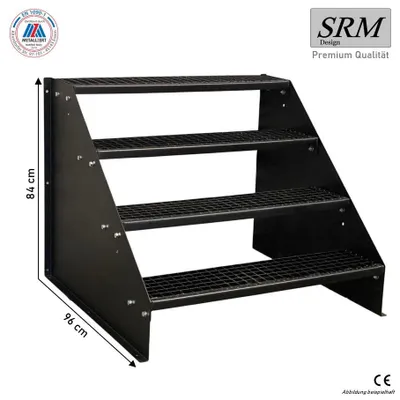 Produktbild von 4 Stufen Standtreppe Modell 1 freistehend komplett schwarz Treppe Stahltreppe Breite 140cm Höhe 84cm ohne Geländer