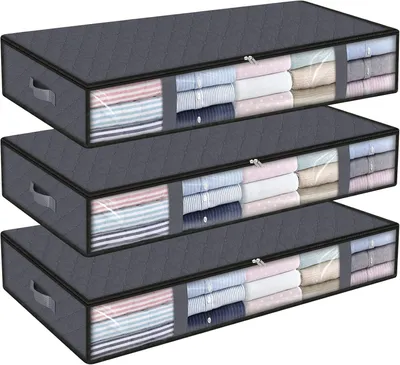 Produktbild von Aufbewahrungstasche - 3 Stück - faltbare Aufbewahrungsboxe mit Deckel - 90 l – 100 x 50 x 18 cm - mit Reißverschluss Griffe - für Kleidung