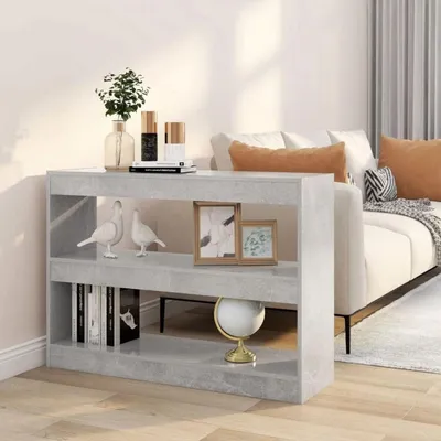 Produktbild von Bücherregal mit 2 Ebenen, Raumteiler, Aufbewahrungsregal, Betongrau, 100x30x72 cm