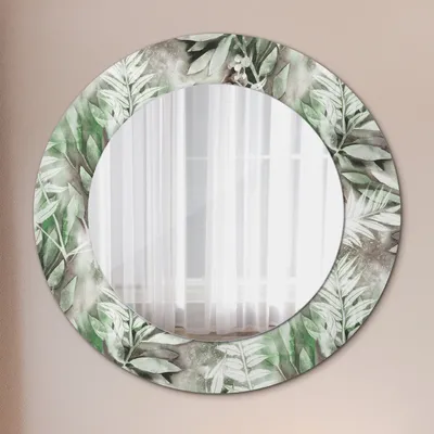 Produktbild von Modern Spiegel - Wandspiegel Design Wandmontage – Badspiegel mit Aufdruck - Rundspiegel - Aquarell Blätter - Rund: Ø50cm