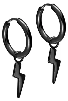 Produktbild von Chirurgenstahl Ohrclicker Creolen BLITZ Schwarz Innendurchmesser: 10mm + Designstärke: 1,6mm