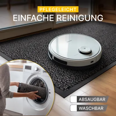 Produktbild von Entrando Fußmatte 90x120 cm in Schwarz Anthrazit - für innen und außen, rutschfest, dünn - Schmutzfangmatte ideal für Haustür, Flur, Balkon, Terrasse - Carpet Fußabtreter Türmatte Schuhabstreifer Fußabstreifer Fußmatten Schmutzmatte Schuhmatte Türvorleger Doormat Fussabstreifer Teppich für draußen Fussmatten für den Aussenbereich Fussmatten