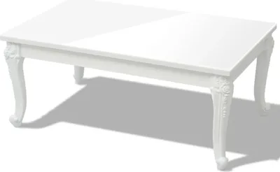 A white coffee table with ornate legs is shown against a white background.