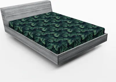 Produktbild von ABAKUHAUS Palme Spannbetttuch, Repeating Dschungel-Laub-Muster mit exotischen Blättern Tropic Regenwald Pflanze, 90 x 200 cm, Jadegrün