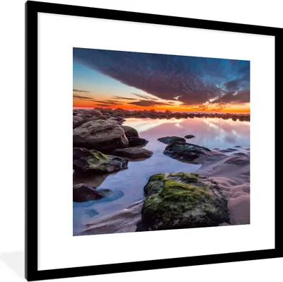 Produktbild von MuchoWow® Gerahmtes Poster Felsen - Wasser - Natur 40x40 cm - Poster mit Schwarzem Bilderrahmen Wandposter Rahmen Foto Bilder - Poster - Plakat im Rahmen