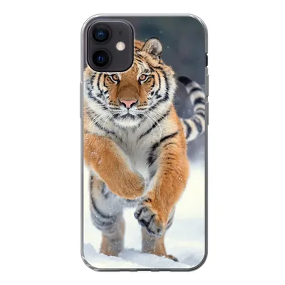 Produktbild von MuchoWow® Handyhülle Schutzhülle Hülle für iPhone 12 mini Tiger - Landschaft - Schnee - Tiere Silikon Softcase Handy Hülle - Bild