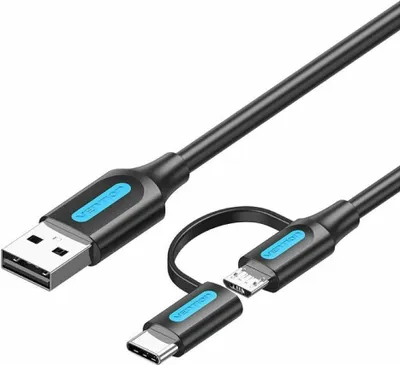 Obrázok produktu pre Vention CQDBF, 1 m, USB A, USB C/Micro-USB B, USB 2.0, 0,48 Gbit/s, Čierna