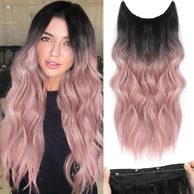 Immagine prodotto di Estensione per capelli ondulata, lunghezza 50,8 cm, con 4 clip. Colore: dal marrone scuro al rosa-grigio