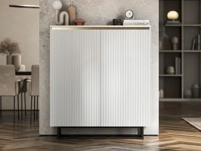 Produktbild von Kommode RTV SELENE von Lindner Möbel – zweitürig – 110,8 x 35 x 125 cm – Farbe: Weiß matt- Italienische Tiefmattfolie