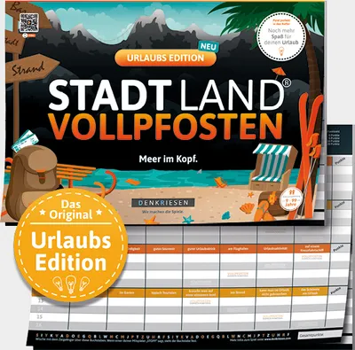 Produktbild von Stadt Land Vollpfosten® Urlaubs Edition – "Meer im Kopf." | A4 Spielblock