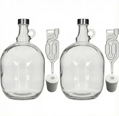 Produktbild von 2 x Gärballon 3 L – Glasballon mit Gärröhrchen & Gummikorken, Metallverschluss, ideal für Wein, Bier, Cider, Likör, Fermentation