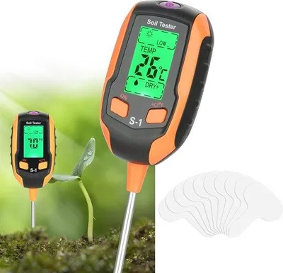 Immagine prodotto di Misuratore di umidità delle piante 4 in 1 - Indicatore di umidità del terreno, pH, temperatura e luminosità