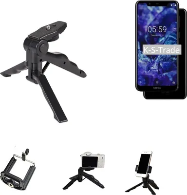 Produktbild von K-S-Trade Stativ Tisch-Ständer Dreibein Handy-Stativ Ständer kompatibel mit Nokia 5.1 plus Mini-Stativ Smartphone Tripod Handy-Stativ aus Plastik