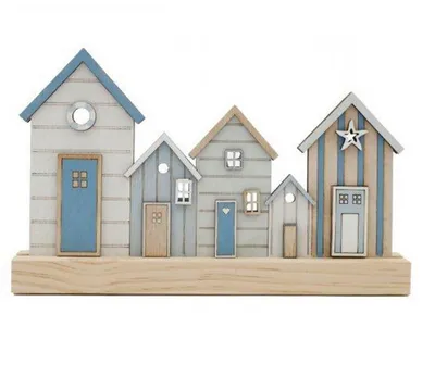 Produktbild von Maritime Dekoration Küstenhäuser-Reihe | Material: MDF-Holz | Farbe: blau/grau/natur | Maße: ca. 24 x 3 x 15 cm, WC- / Badezimmer- Deko | Urlaub See