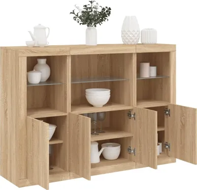 Produktbild von vidaXL Sideboards mit LED-Leuchten 3 Stk. Sonoma-Eiche Holzwerkstoff