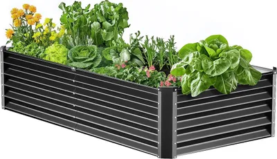 Produktbild von VEVOR Hochbeet aus Metall, 180 x 90 x 60 cm, verzinkter Pflanzkasten für den Außenbereich, offener Boden, geeignet für den Anbau von Gemüse, Blumen, Kräutern, dunkelgrau