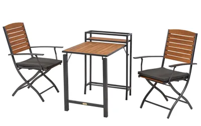 Produktbild von Merxx Gartenmöbel Set Santorin 5tlg., 2 Klappsessel inkl. Kissen, Balkonausziehtisch 65 (130) x 65 cm-Aluminium/Akazie