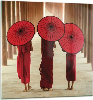 Produktbild von Bilder auf glas - Einteilig - Bhutan Regenschirm Rot - 70x70cm - Glasbilder - Wandbilder - Bilder - zum Aufhängen bereit - Wanddekoration aus Glas - Glas Bilder - Wandbild auf Glas - GAC70x70-4290