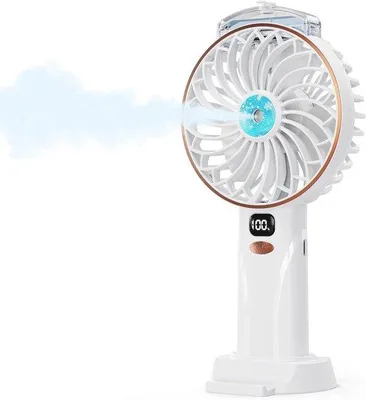 Image de Ventilateur portable miniature – Mini-ventilateur de bureau USB 4000 mAh, 5 vitesses, rechargeable avec socle, écran LED, sans fil, idéal pour les études, le travail, les voyages et le camping